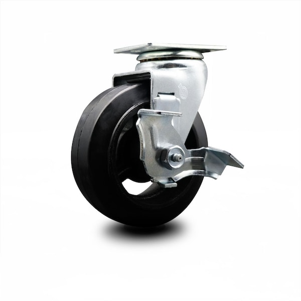 5 Inch Rubber on Cast Iron Swivel Caster with Roller Bearing and Brake SCC